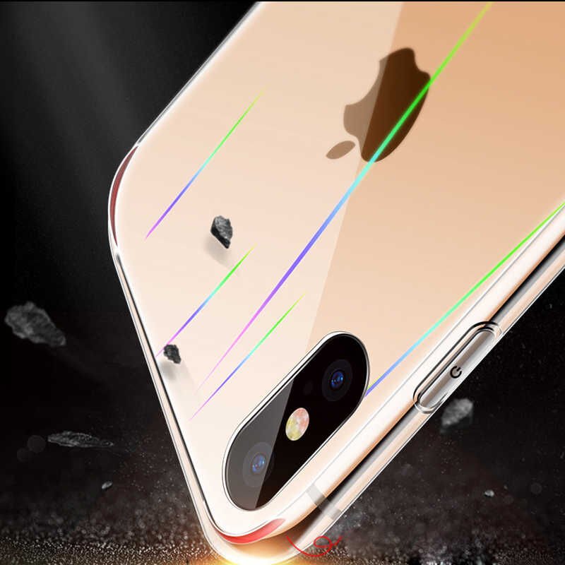 Apple  iPhone X Kılıf Şık Çizgili Arka Yüzey Tasarımlı Kapak (RAİNBOW) Renksiz