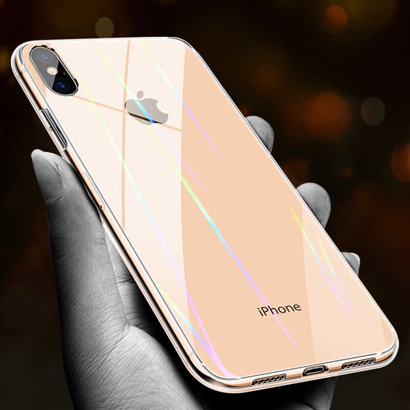 Apple  iPhone X Kılıf Şık Çizgili Arka Yüzey Tasarımlı Kapak (RAİNBOW) Renksiz