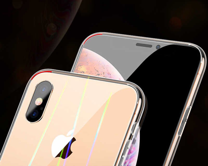 Apple  iPhone X Kılıf Şık Çizgili Arka Yüzey Tasarımlı Kapak (RAİNBOW) Renksiz