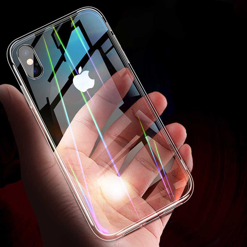 Apple  iPhone X Kılıf Şık Çizgili Arka Yüzey Tasarımlı Kapak (RAİNBOW) Renksiz