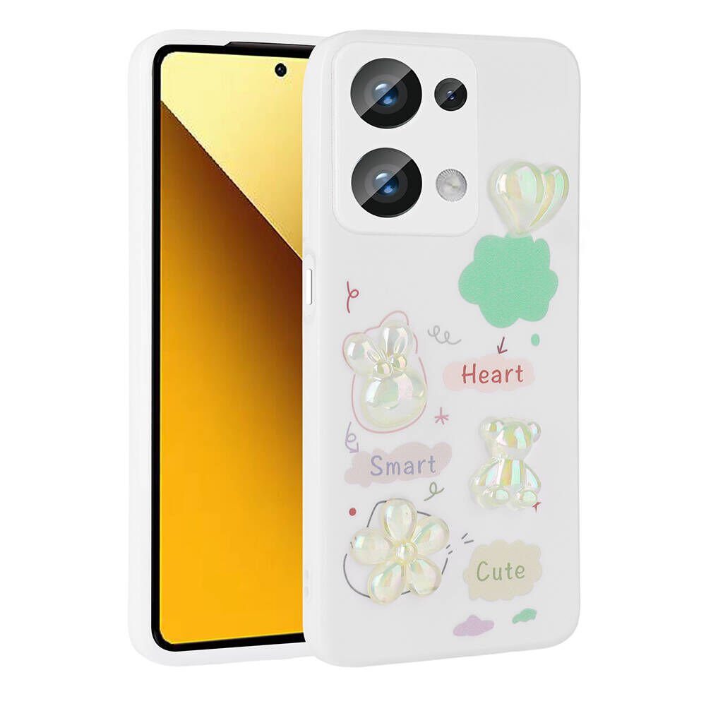 Xiaomi Poco M6 Pro 4G Kılıf Kamera Korumalı Kabartma Figürlü Parlak Silikon Kapak (Toys) Beyaz