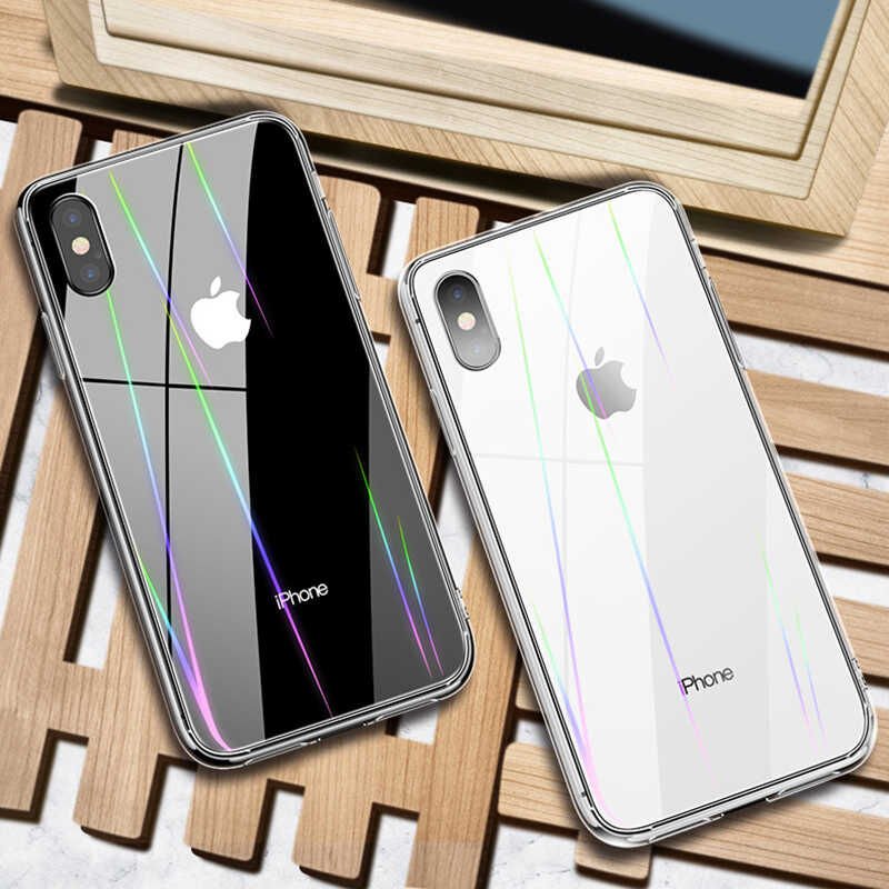 Apple  iPhone XS 5.8 Kılıf Şık Çizgili Arka Yüzey Tasarımlı Kapak (RAİNBOW) Renksiz