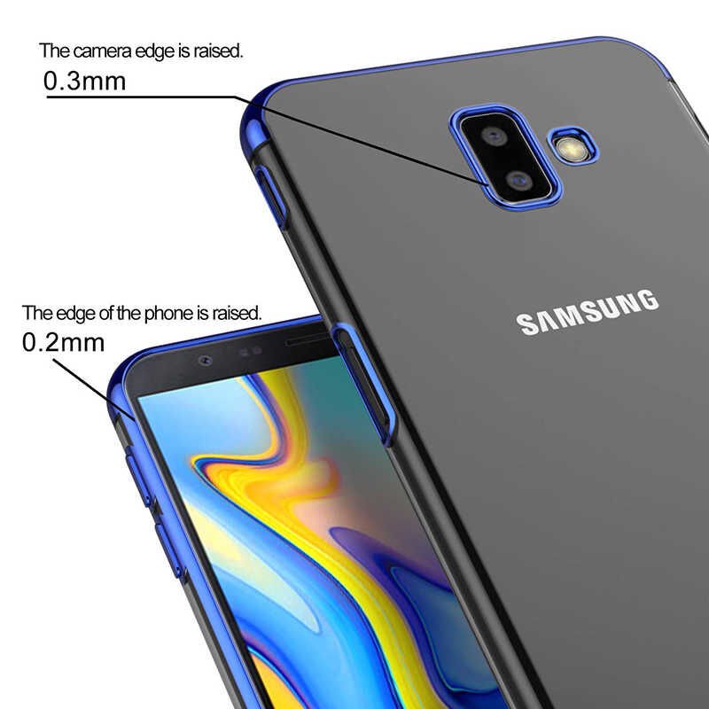 Samsung Galaxy J6 Plus Kılıf Dört Köşe Renkli Lazer Şeffaf Silikon Kapak (GLİTTER) Mavi