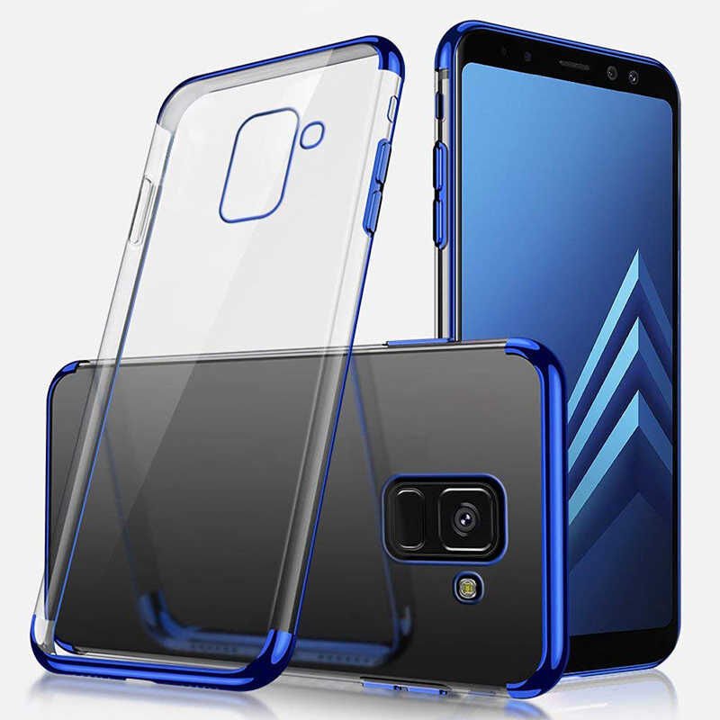Samsung Galaxy J6 Plus Kılıf Dört Köşe Renkli Lazer Şeffaf Silikon Kapak (GLİTTER) Mavi