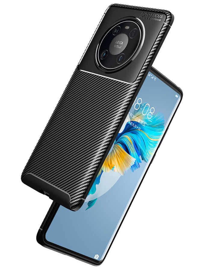 Huawei Mate 40 Pro Kılıf Kamera Çıkıntılı Karbon Fiber Dokulu Renk Atmaz Kapak (NEGRO) Siyah
