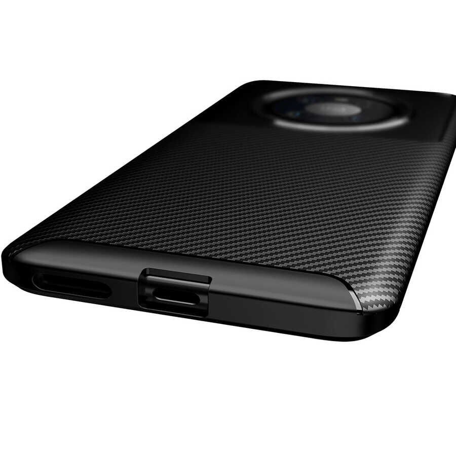 Huawei Mate 40 Pro Kılıf Kamera Çıkıntılı Karbon Fiber Dokulu Renk Atmaz Kapak (NEGRO) Siyah