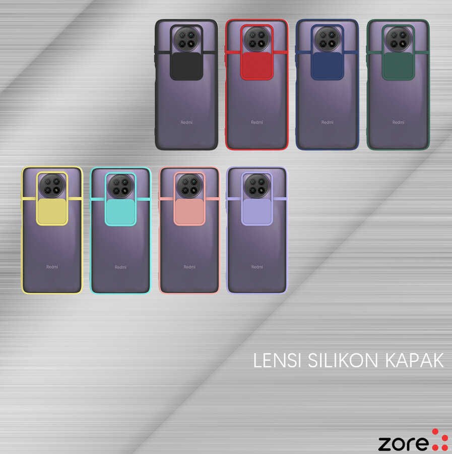 Xiaomi Redmi Note 9 5G Kılıf Slayt Sürgülü Kamera Korumalı Renkli Silikon Kapak Lila