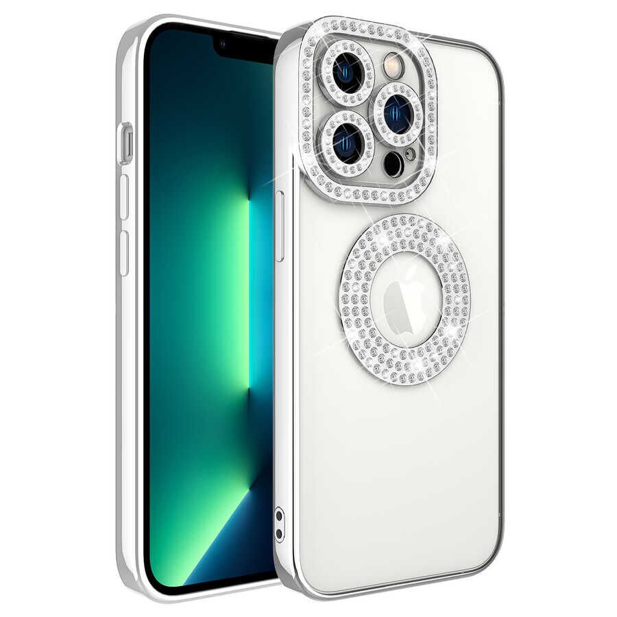 Apple iPhone 13 Pro Kılıf Kamera Korumalı Taş Süslemeli Arkası Şeffaf HEPTEKİLETİŞİM Asya Kapak