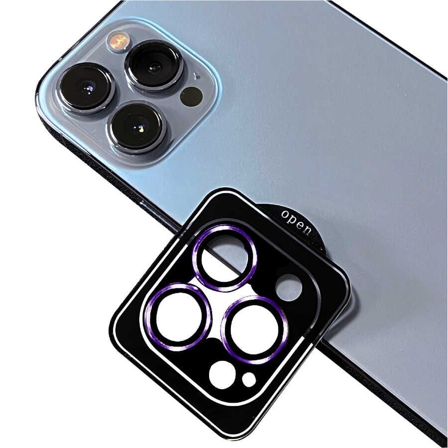 Apple iPhone 16 Pro Max Kamera Lens Koruyucu Kolay Takma Aparatlı (CL-18) Koyu Mor