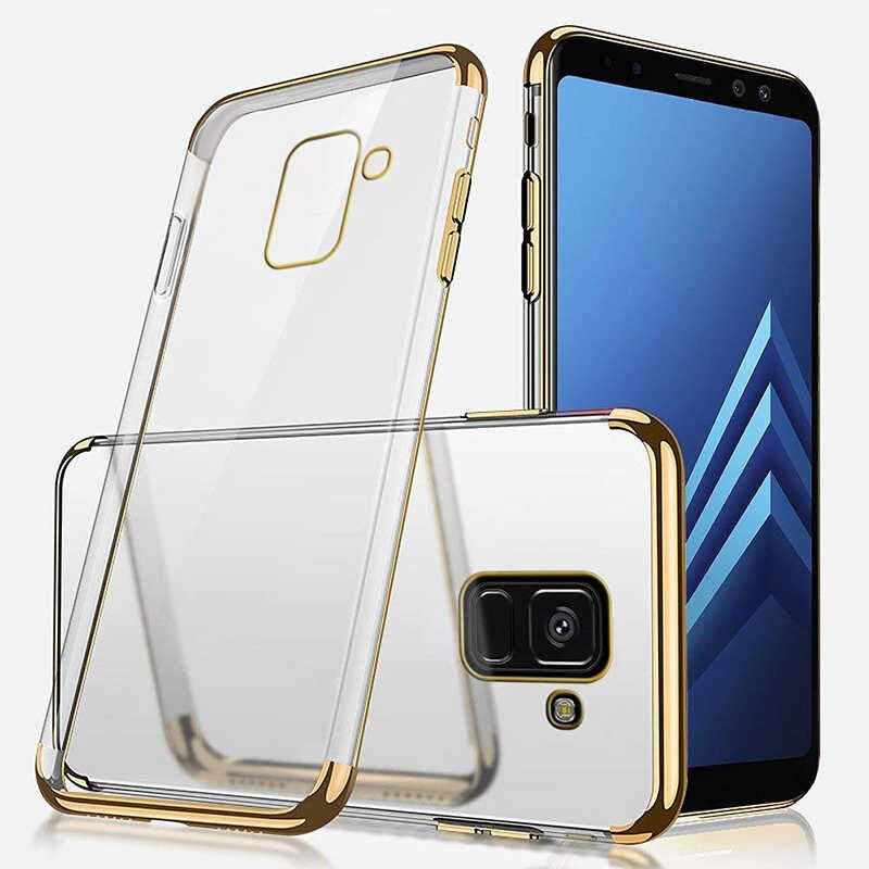Samsung Galaxy J6 Plus Kılıf Dört Köşe Renkli Lazer Şeffaf Silikon Kapak (GLİTTER) Gold