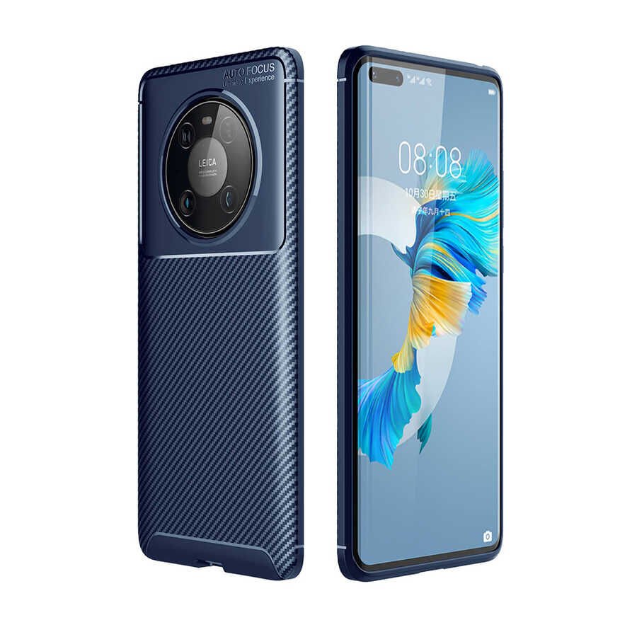 Huawei Mate 40 Pro Kılıf Kamera Çıkıntılı Karbon Fiber Dokulu Renk Atmaz Kapak (NEGRO) Lacivert
