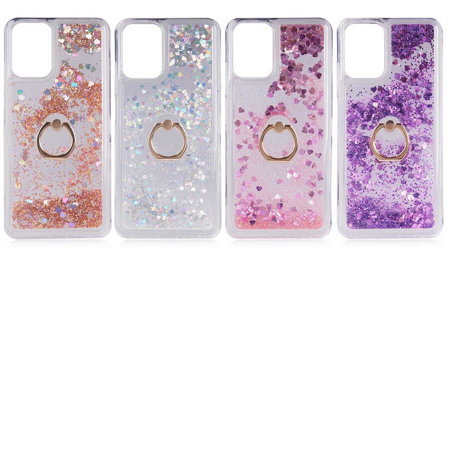 Xiaomi Redmi Note 10 Kılıf Sıvılı Akışkanlı Desenli Simli Yüzüklü Silikon Kapak (MİLCE) Gold