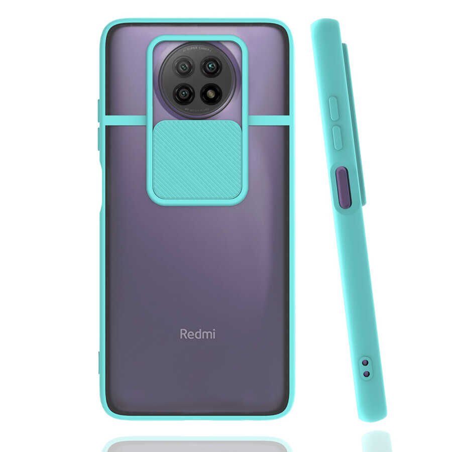 Xiaomi Redmi Note 9 5G Kılıf Slayt Sürgülü Kamera Korumalı Renkli Silikon Kapak Turkuaz