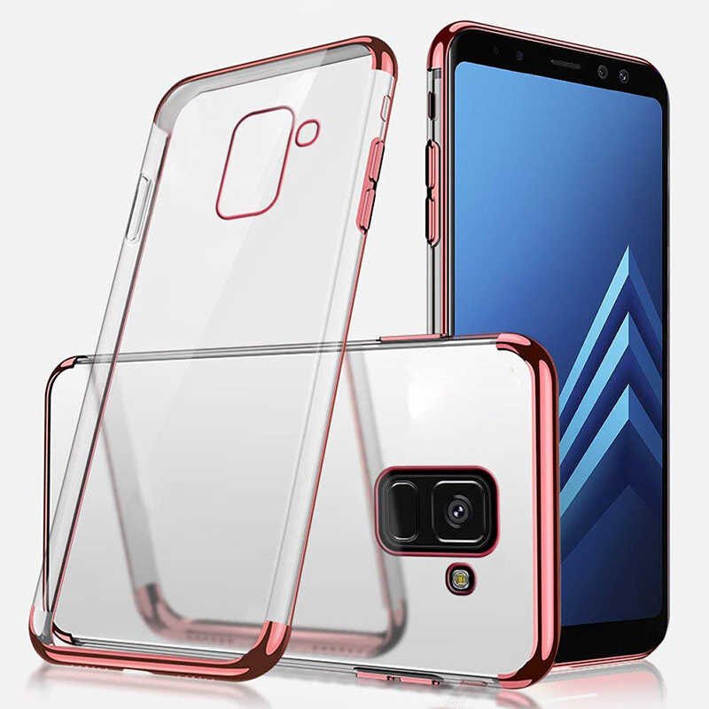 Samsung Galaxy J6 Plus Kılıf Dört Köşe Renkli Lazer Şeffaf Silikon Kapak (GLİTTER) Rose Gold