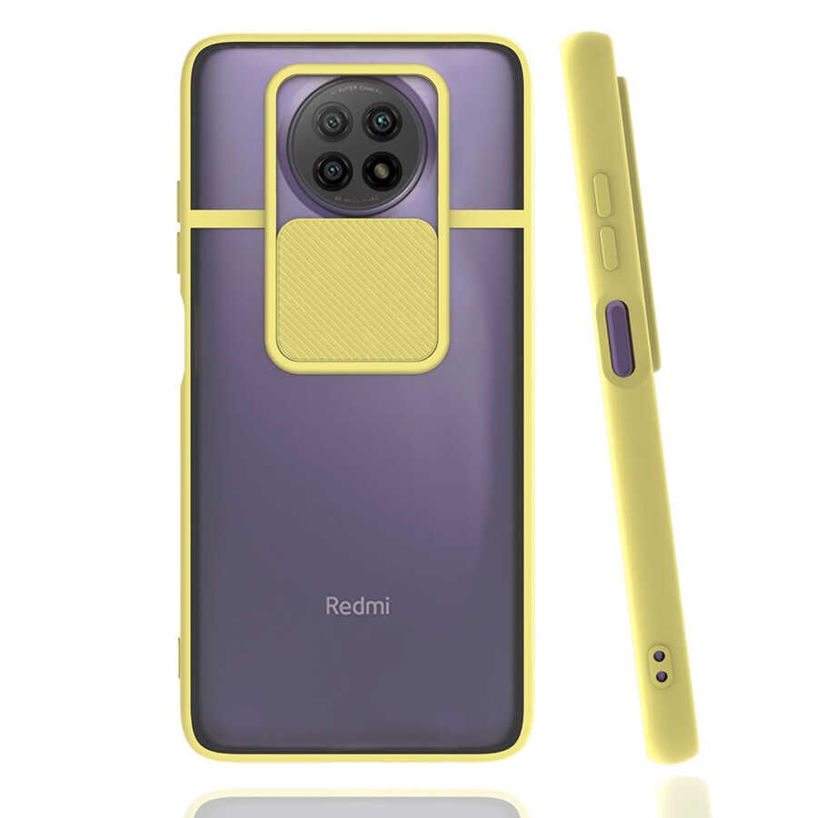 Xiaomi Redmi Note 9 5G Kılıf Slayt Sürgülü Kamera Korumalı Renkli Silikon Kapak Sarı