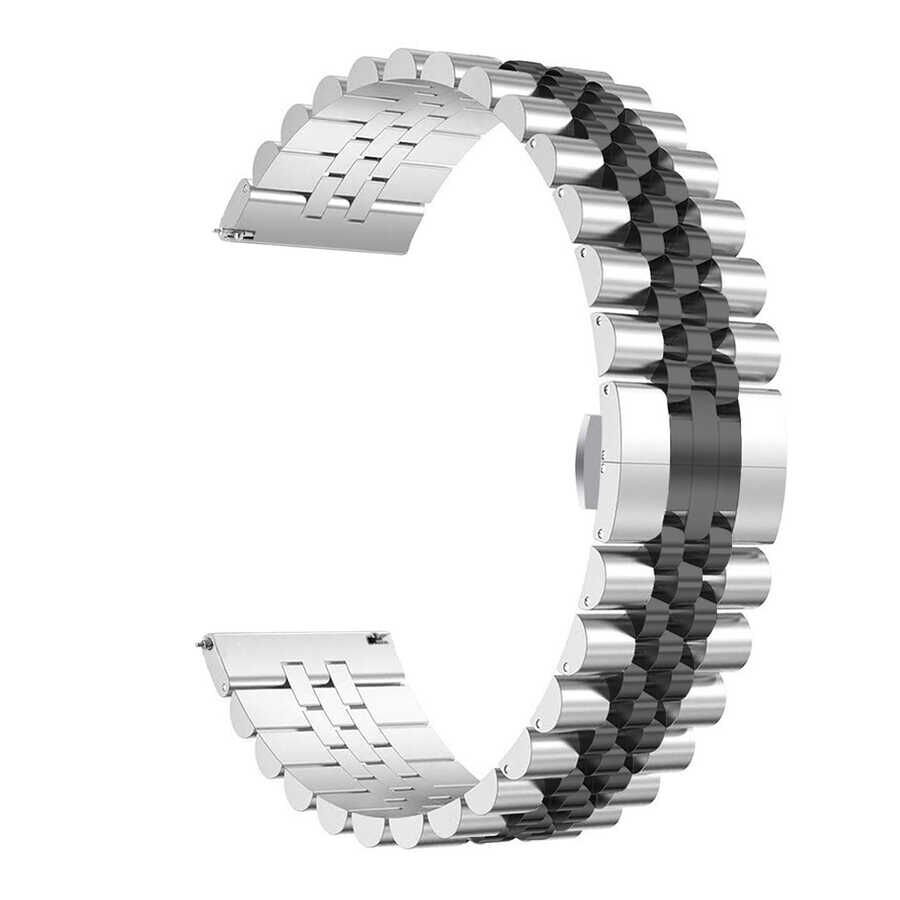 Huawei GT2 42mm (20mm) Metal Kordon Göz Alıcı Tasarım (KRD-36) Gümüş-Siyah