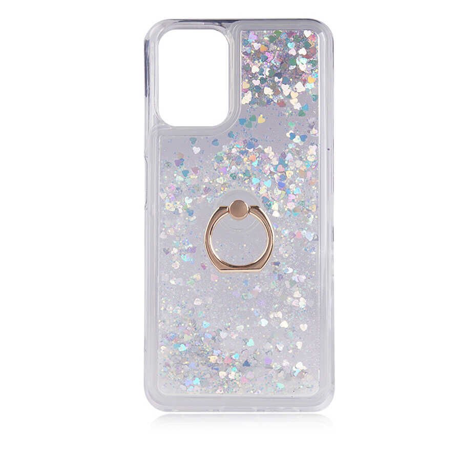 Xiaomi Redmi Note 10S Kılıf Sıvılı Akışkanlı Desenli Simli Yüzüklü Silikon Kapak (MİLCE) Mor