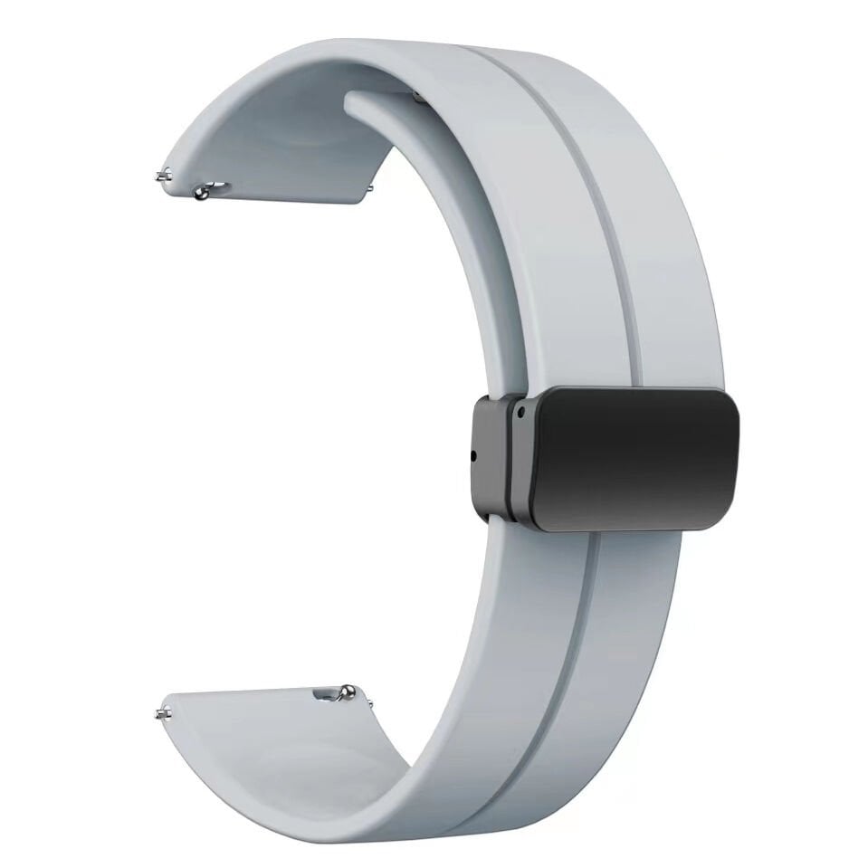 Samsung Galaxy Watch Active 2 44mm (20mm) Silikon Kordon Metal Toka Tasarım (KRD-84) Gri