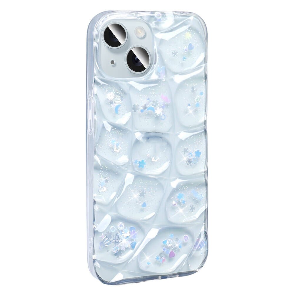 Apple iPhone 14 Kılıf Parlak Simli 3D Desenli Kapak (Hacar) Beyaz