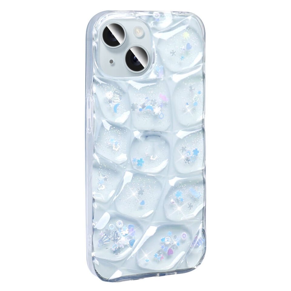 Apple iPhone 14 Kılıf Parlak Simli 3D Desenli Kapak (Hacar) Beyaz