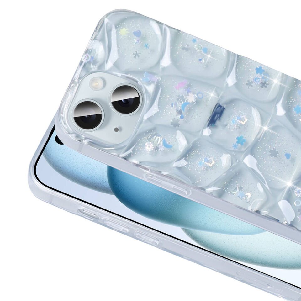 Apple iPhone 14 Kılıf Parlak Simli 3D Desenli Kapak (Hacar) Pembe-Mor