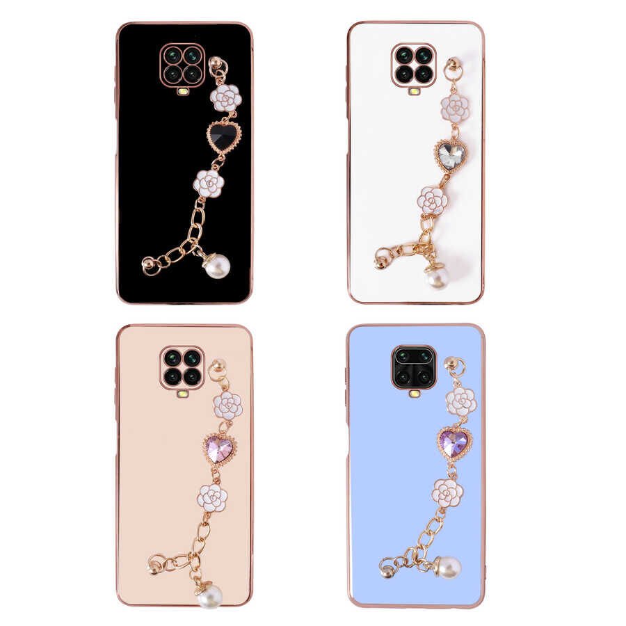 Xiaomi Redmi Note 9S Kılıf Çiçek Desenli Askılı Tutamaçlı Kamera Korumalı Kapak (TAKA) Pembe