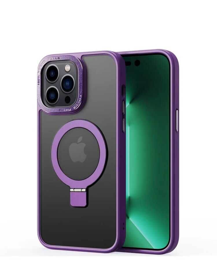 Apple iPhone 14 Pro Max Kılıf Magsafe Wireless Şarj Özellikli Standlı Kapak (Ting) Derin Mor