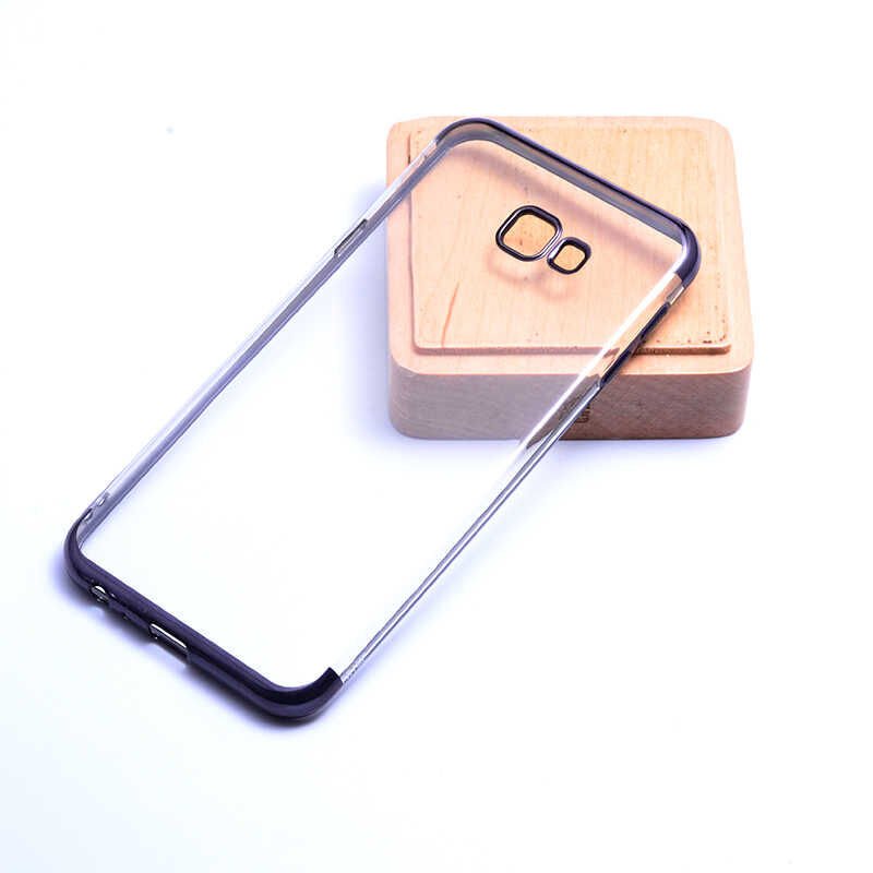 Samsung Galaxy J4 Plus Kılıf Dört Köşe Renkli Lazer Şeffaf Silikon Kapak (GLİTTER) Siyah
