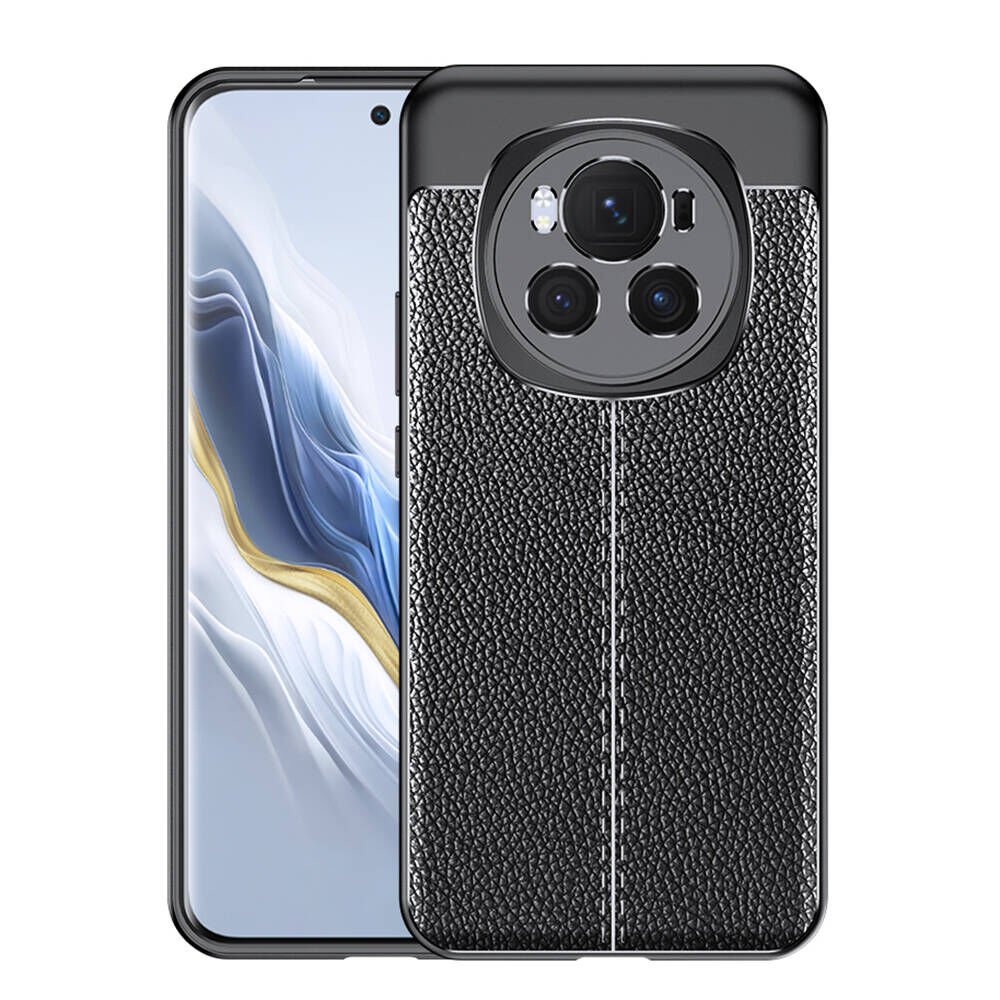 Honor Magic 6 Pro Kılıf Deri Görünümlü Renk Atmayan Dayanaklı Silikon Kapak (NİSS) Siyah