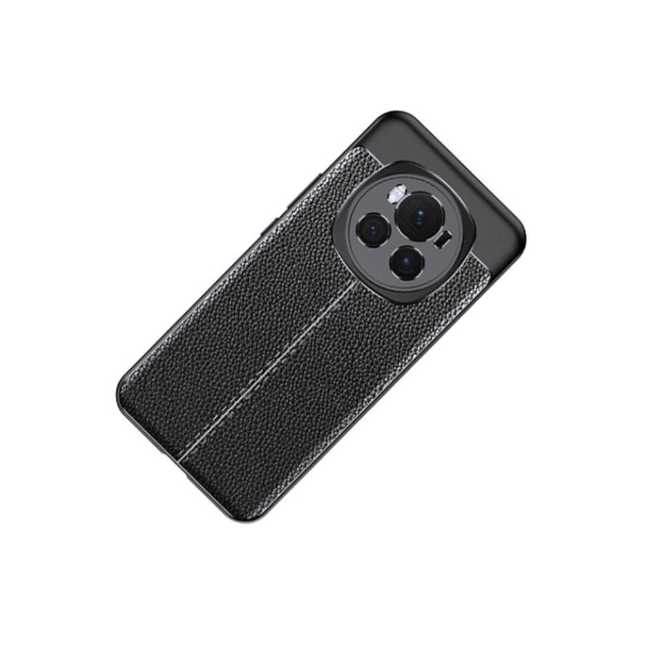 Honor Magic 6 Pro Kılıf Deri Görünümlü Renk Atmayan Dayanaklı Silikon Kapak (NİSS) Siyah