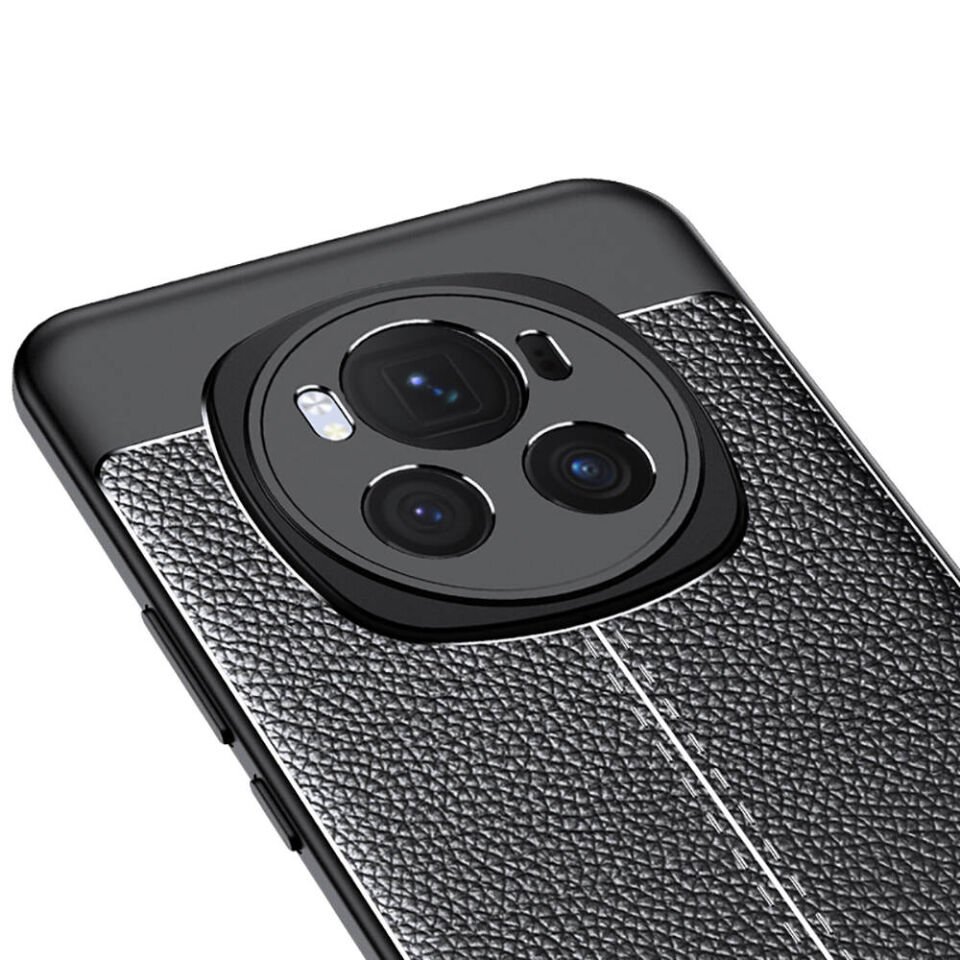 Honor Magic 6 Pro Kılıf Deri Görünümlü Renk Atmayan Dayanaklı Silikon Kapak (NİSS) Siyah