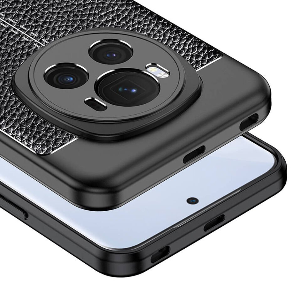 Honor Magic 6 Pro Kılıf Deri Görünümlü Renk Atmayan Dayanaklı Silikon Kapak (NİSS) Siyah