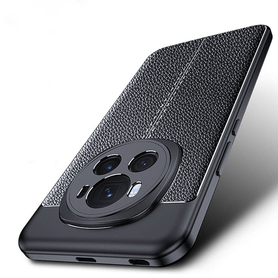 Honor Magic 6 Pro Kılıf Deri Görünümlü Renk Atmayan Dayanaklı Silikon Kapak (NİSS) Siyah