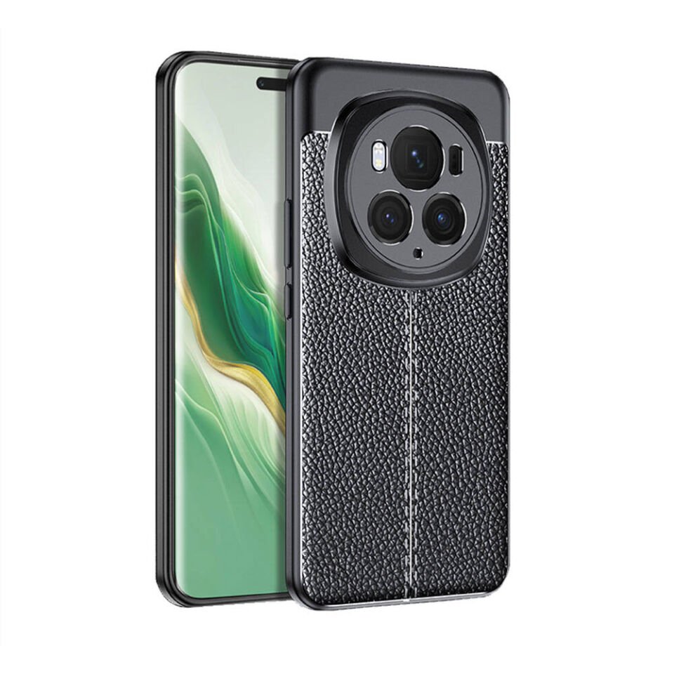 Honor Magic 6 Pro Kılıf Deri Görünümlü Renk Atmayan Dayanaklı Silikon Kapak (NİSS) Siyah