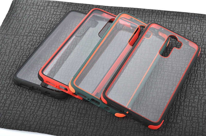 Xiaomi Redmi Note 8 Pro Kılıf Şeffaf Sert Plastik Arka Yüzey Tasarımlı Kapak (TİRON) Siyah-Kırmızı