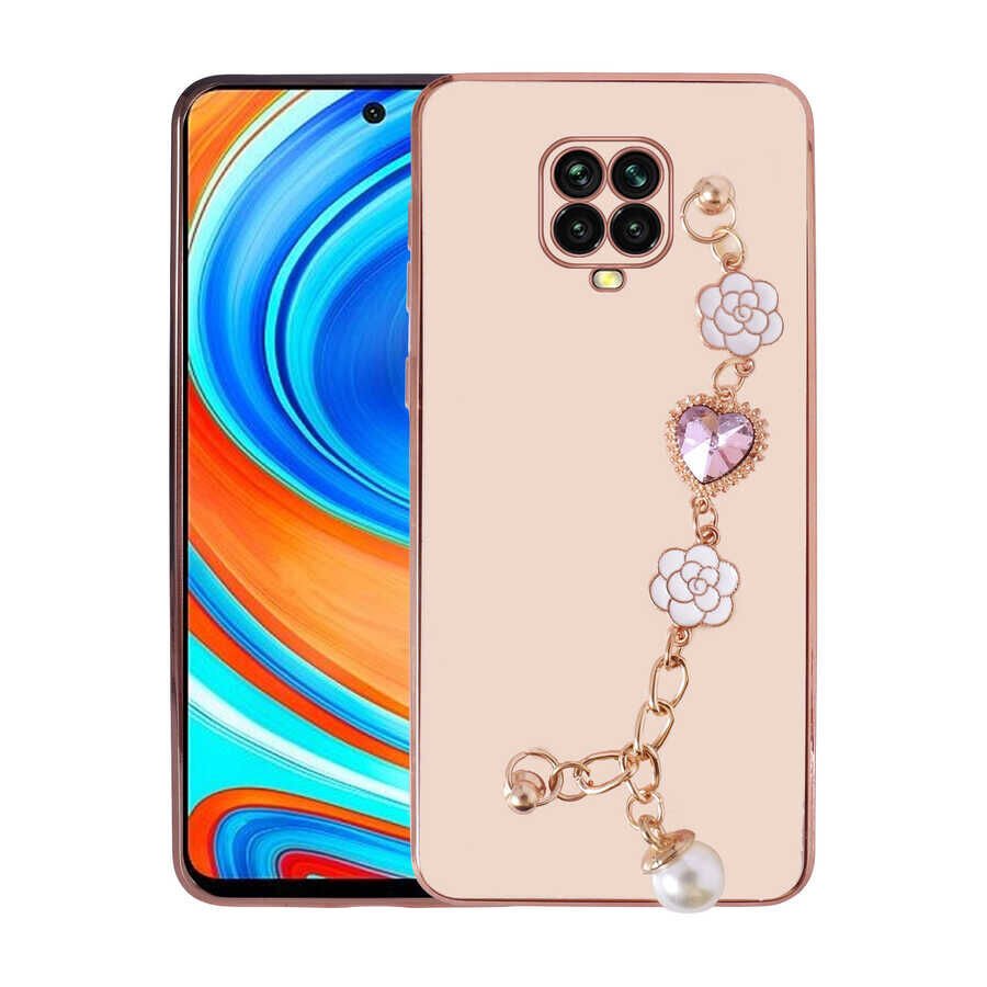 Xiaomi Redmi Note 9 Pro Kılıf Çiçek Desenli Askılı Tutamaçlı Kamera Korumalı Kapak (TAKA) Siyah