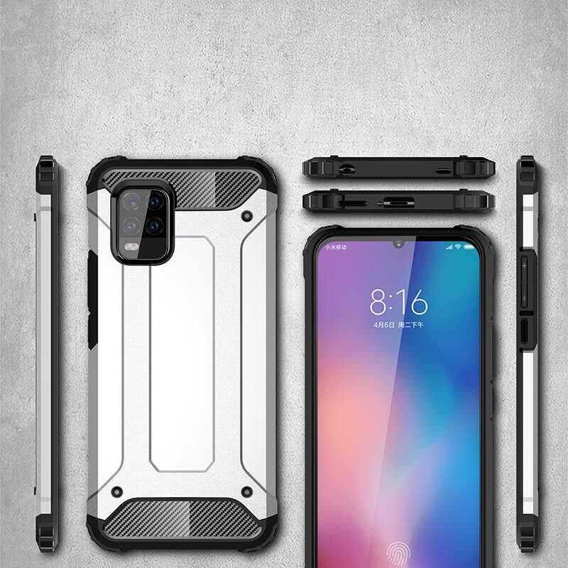 Xiaomi Mi 10 Lite Kılıf Armor Köşe Korumalı Çift Katman Tank Zırh Kapak (CRASH) Mavi