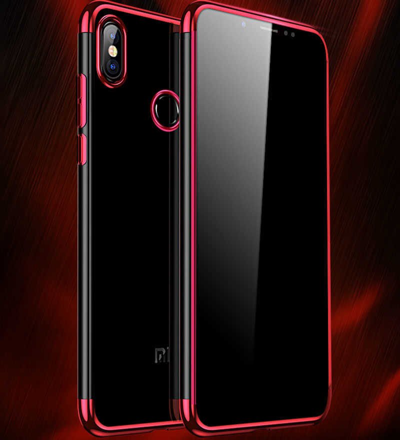 Xiaomi Mi A2 Lite Kılıf Dört Köşe Renkli Lazer Şeffaf Silikon Kapak (GLİTTER) Kırmızı