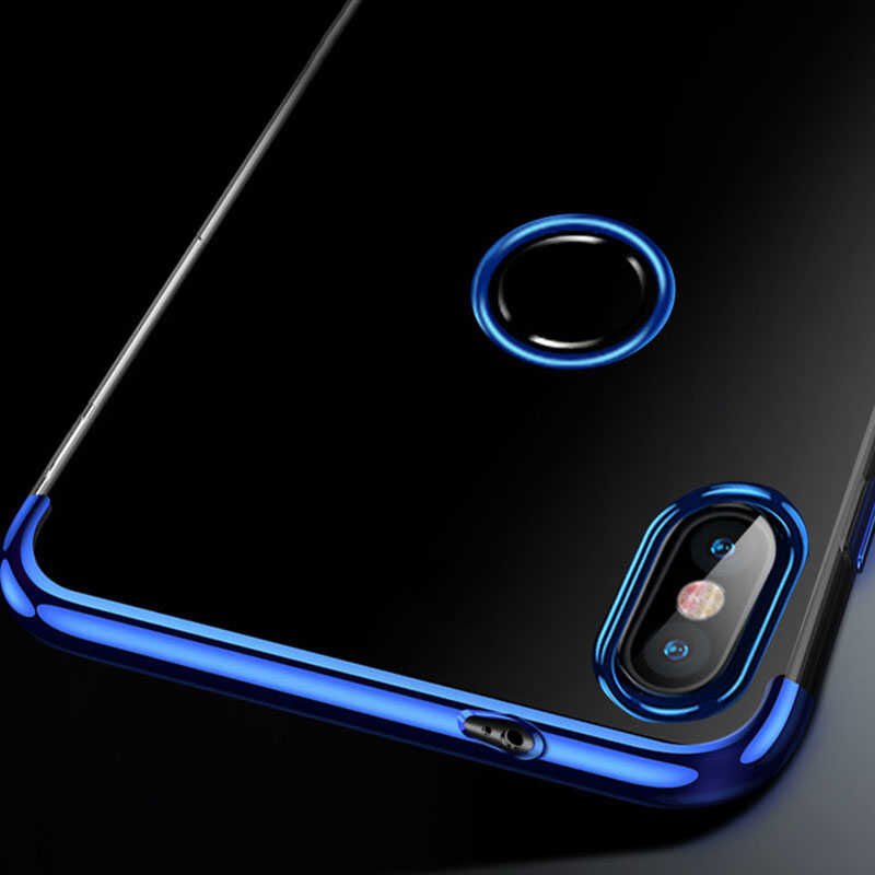 Xiaomi Mi A2 Lite Kılıf Dört Köşe Renkli Lazer Şeffaf Silikon Kapak (GLİTTER) Kırmızı