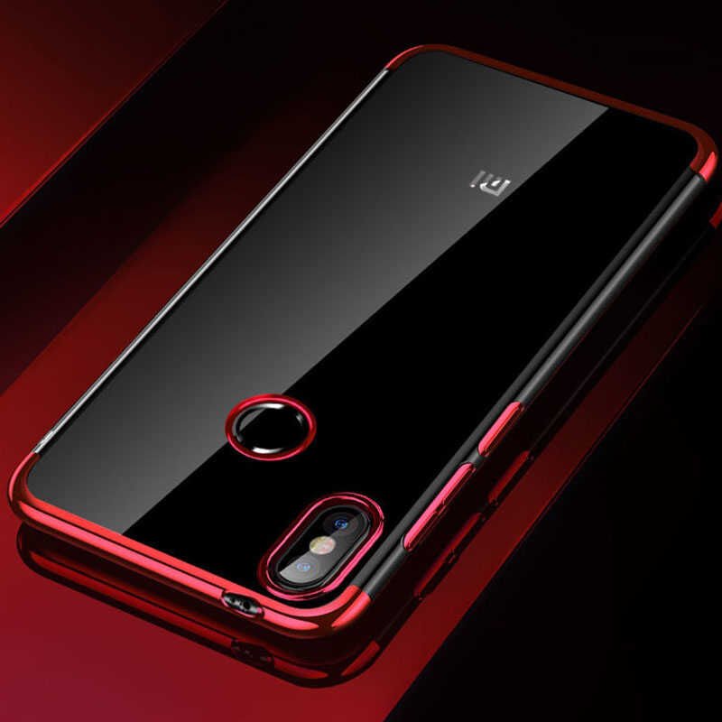 Xiaomi Mi A2 Lite Kılıf Dört Köşe Renkli Lazer Şeffaf Silikon Kapak (GLİTTER) Kırmızı