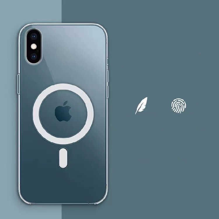 Apple  iPhone X Kılıf Magsafe Wireless Kablosuz Şarj Destekli Sert Şeffaf Kapak (Tacsafe) Renksiz