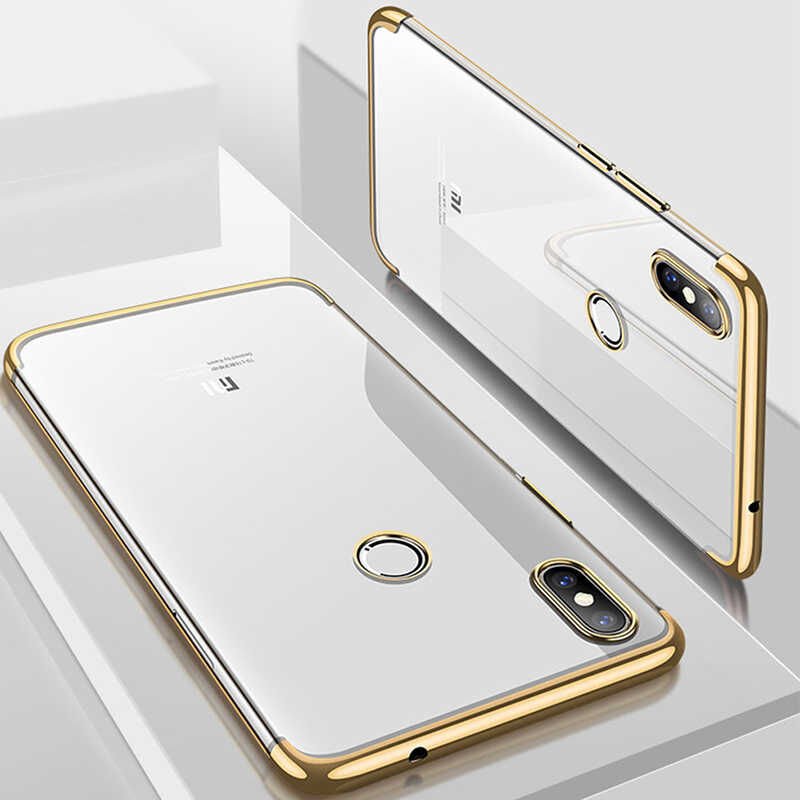 Xiaomi Mi A2 Lite Kılıf Dört Köşe Renkli Lazer Şeffaf Silikon Kapak (GLİTTER) Gold