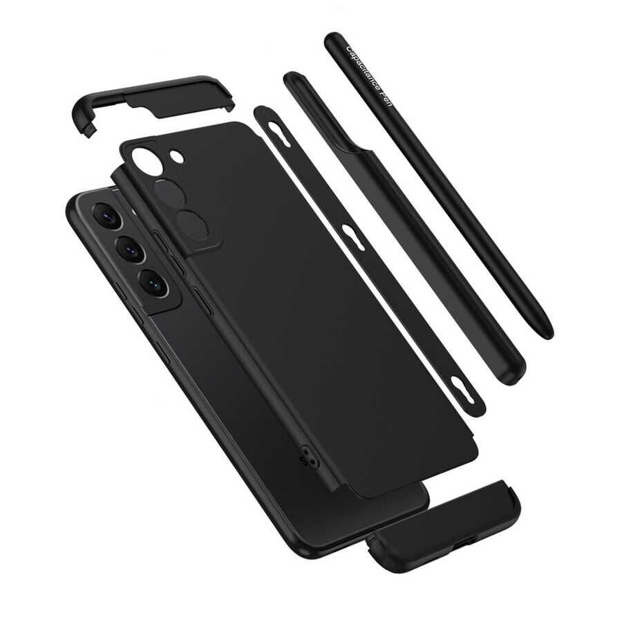 Samsung Galaxy S22 Kılıf Mat Görünümlü İnce Tasarımlı Kalemli Ays Kapak Siyah