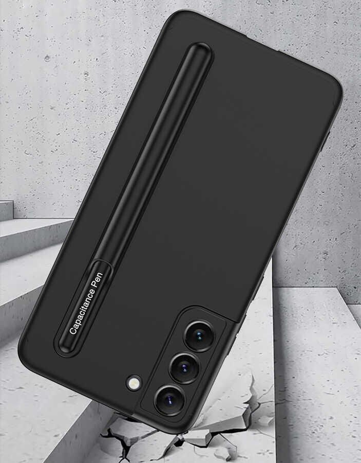 Samsung Galaxy S22 Kılıf Mat Görünümlü İnce Tasarımlı Kalemli Ays Kapak Siyah