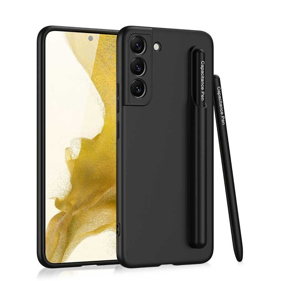 Samsung Galaxy S22 Kılıf Mat Görünümlü İnce Tasarımlı Kalemli Ays Kapak Siyah