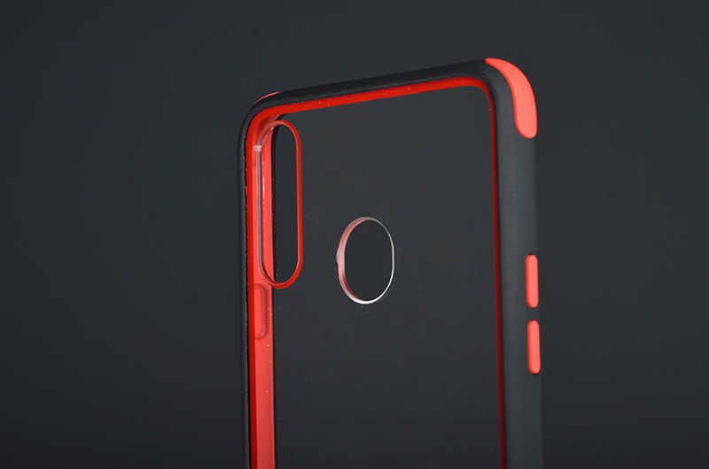 Samsung Galaxy A20S Kılıf Şeffaf Sert Plastik Arka Yüzey Tasarımlı Kapak (TİRON) Siyah-Kırmızı