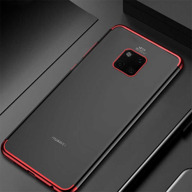 Huawei Mate 20 Pro Kılıf Dört Köşe Renkli Lazer Şeffaf Silikon Kapak (GLİTTER) Kırmızı