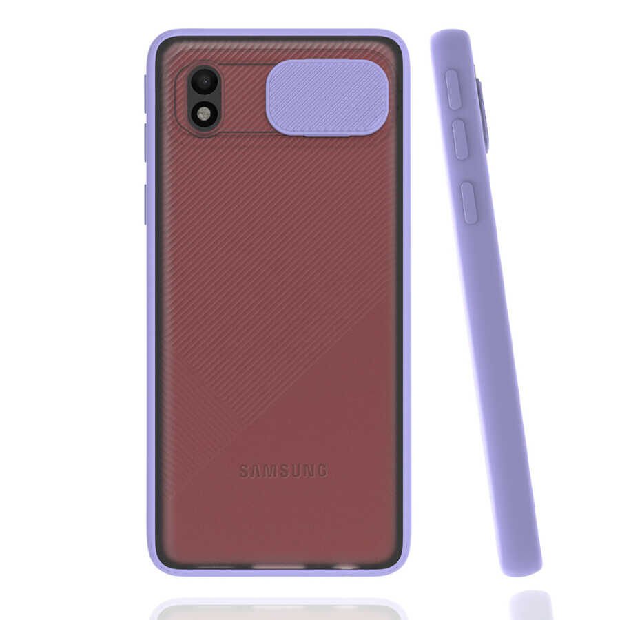 Samsung Galaxy A01 Core Kılıf Slayt Sürgülü Kamera Korumalı Renkli Silikon Kapak Turkuaz