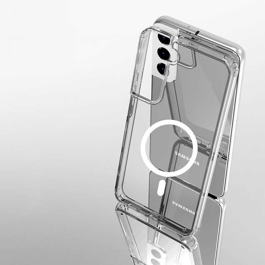 Samsung Galaxy S22 Plus Kılıf Magsafe Wireless Kablosuz Şarj Destekli Sert Şeffaf Kapak (Tacsafe) Renksiz