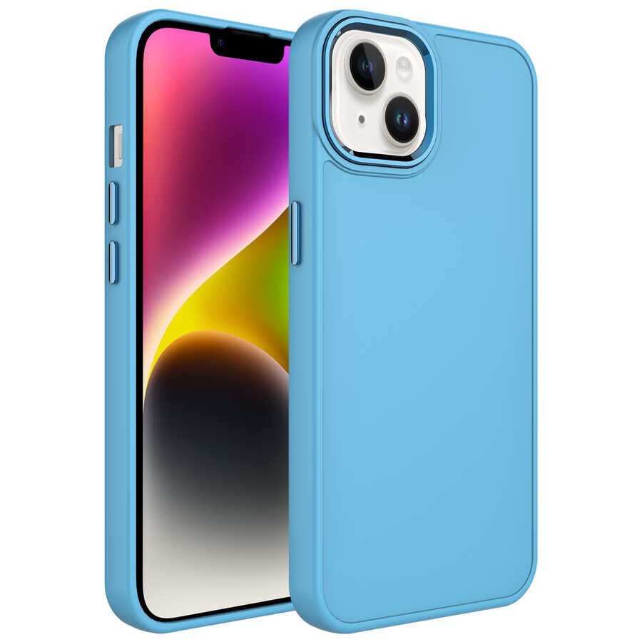 Apple iPhone 13 Kılıf Metal Çerçeve ve Buton Tasarımlı Silikon HEPTEKİLETİŞİM Luna Kapak